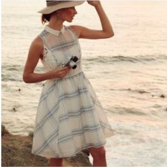 Anthropologie Dresses & Skirts - Anthropologie plaid lace dress, blue & white with collar, by Moulinette Souers